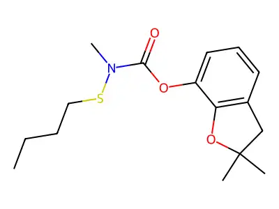 Carbamic acid, (butylthio)methyl-, 2,3-dihydro-2,2-dimethyl-7-benzofuranyl ester structure