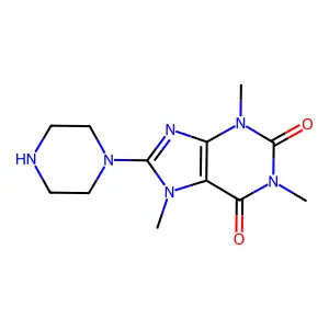 1,3,7-Trimethyl-8-piperazin-1-yl-3,7-dihydro-purine-2,6-dione structure