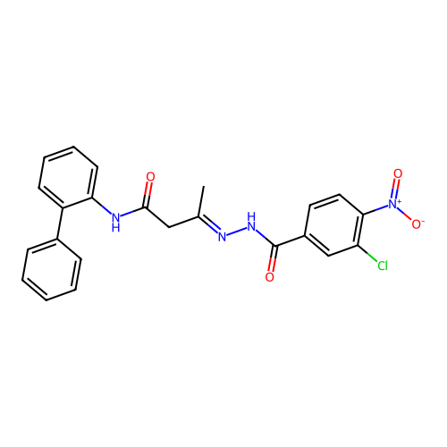 N-[1,1'-biphenyl]-2-yl-3-({3-chloro-4-nitrobenzoyl}hydrazono)butanamide structure