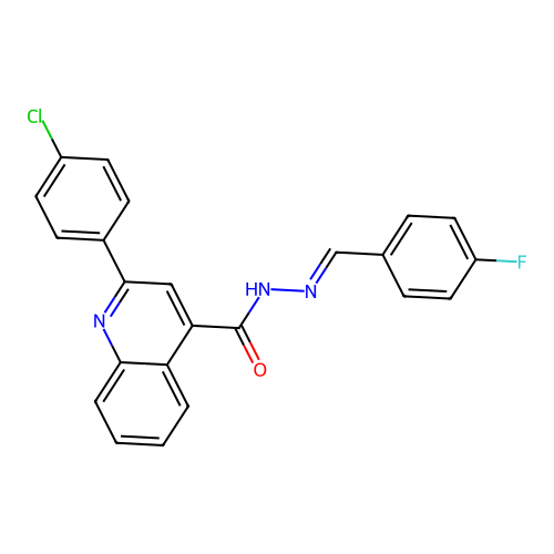 (E)-2-(4-chlorophenyl)-N'-(4-fluorobenzylidene)quinoline-4-carbohydrazide structure
