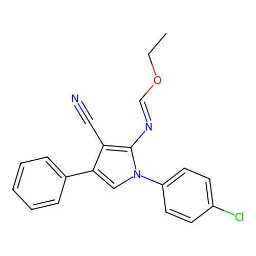 ethyl (1E)-N-[1-(4-chlorophenyl)-3-cyano-4-phenylpyrrol-2-yl]methanimidate structure