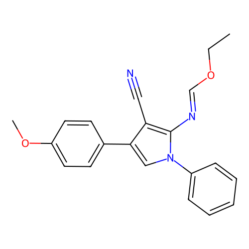 ethyl (1E)-N-[3-cyano-4-(4-methoxyphenyl)-1-phenylpyrrol-2-yl]methanimidate structure