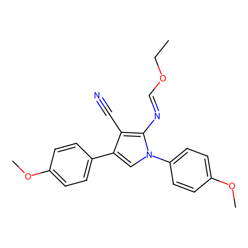 ethyl (1E)-N-[3-cyano-1,4-bis(4-methoxyphenyl)pyrrol-2-yl]methanimidate structure