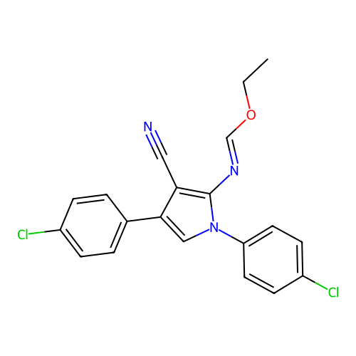 ethyl (1E)-N-[1,4-bis(4-chlorophenyl)-3-cyanopyrrol-2-yl]methanimidate structure