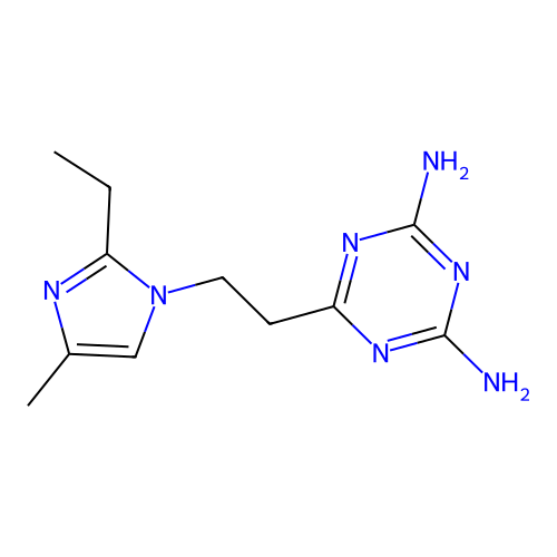 6-(2-(2-Ethyl-4-methyl-1H-imidazol-1-yl)ethyl)-1,3,5-triazine-2,4-diamine structure