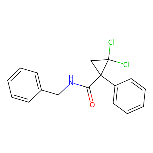 N-benzyl-2,2-dichloro-1-phenylcyclopropanecarboxamide structure