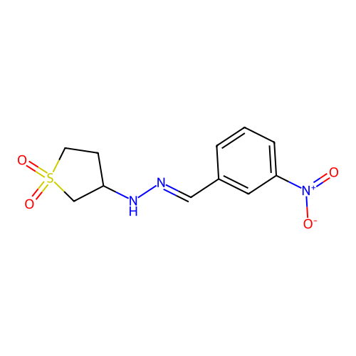 (2E)-1-(1,1-dioxidotetrahydrothiophen-3-yl)-2-(3-nitrobenzylidene)hydrazine structure