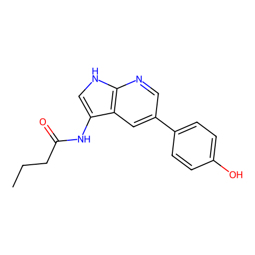 N-[5-(4-hydroxyphenyl)-1H-pyrrolo[2,3-b]pyridin-3-yl]butanamide structure