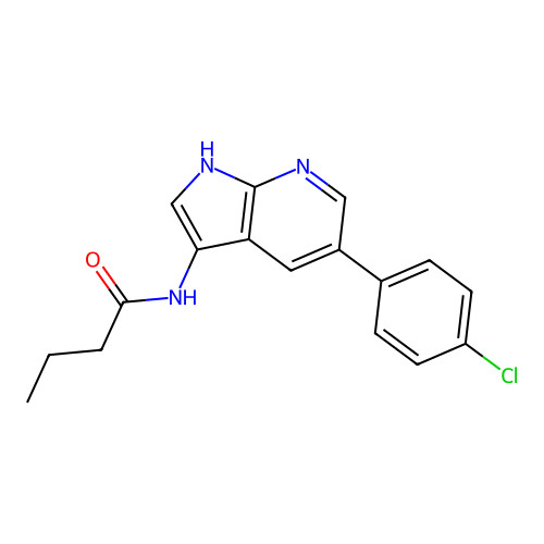 N-[5-(4-chlorophenyl)-1H-pyrrolo[2,3-b]pyridin-3-yl]butanamide structure