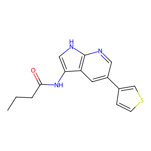N-(5-thiophen-3-yl-1H-pyrrolo[2,3-b]pyridin-3-yl)butanamide structure