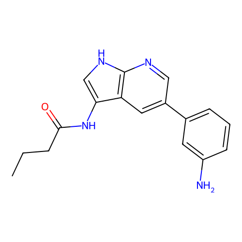 N-[5-(3-aminophenyl)-1H-pyrrolo[2,3-b]pyridin-3-yl]butanamide structure