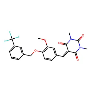 5-[(3-methoxy-4-{[3-(trifluoromethyl)phenyl]methoxy}phenyl)methylidene]-1,3-dimethyl-1,3-diazinane-2,4,6-trione structure