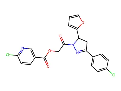 2-[3-(4-chlorophenyl)-5-(furan-2-yl)-4,5-dihydro-1H-pyrazol-1-yl]-2-oxoethyl 6-chloropyridine-3-carboxylate structure