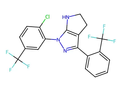 1-[2-chloro-5-(trifluoromethyl)phenyl]-3-[2-(trifluoromethyl)phenyl]-4,5-dihydro-2H-pyrrolo[2,3-c]pyrazole structure