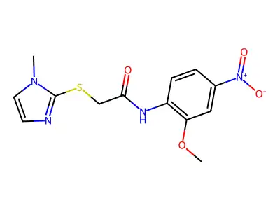 N-(2-methoxy-4-nitrophenyl)-2-[(1-methyl-2-imidazolyl)thio]acetamide structure