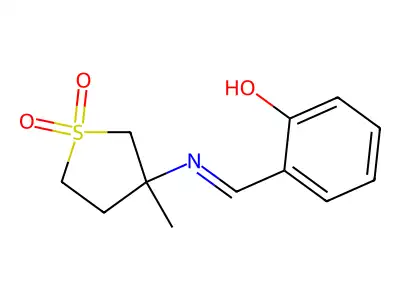 2-{(E)-[(3-methyl-1,1-dioxidotetrahydrothiophen-3-yl)imino]methyl}phenol structure