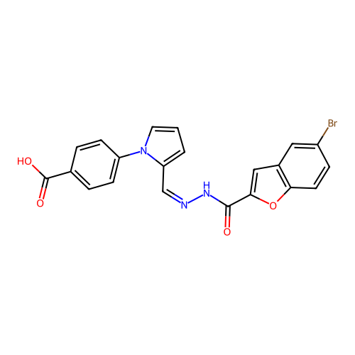 4-{2-[(5-Bromo-benzofuran-2-carbonyl)-hydrazonomethyl]-pyrrol-1-yl}-benzoic acid structure