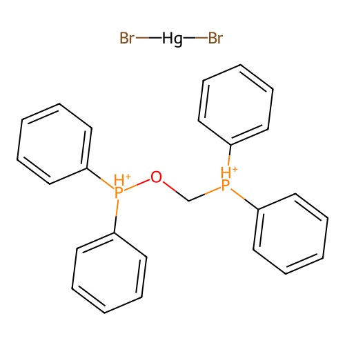 Dibromomercury;diphenylphosphaniumylmethoxy(diphenyl)phosphanium structure