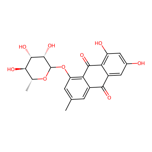 6,8-Dihydroxy-3-methyl-1-anthraquinonyl 6-deoxymannopyranoside alpha-L- structure