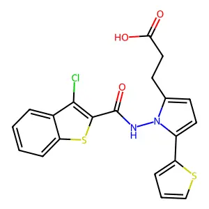 3-[1-(3-chloro-1-benzothiophene-2-amido)-5-(thiophen-2-yl)-1H-pyrrol-2-yl]propanoic acid structure
