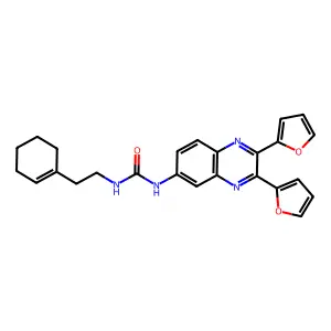 1-[2,3-Bis(furan-2-yl)quinoxalin-6-yl]-3-[2-(cyclohexen-1-yl)ethyl]urea structure