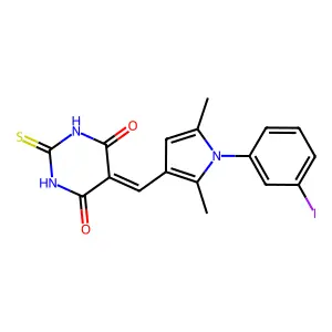 5-[[1-(3-iodophenyl)-2,5-dimethylpyrrol-3-yl]methylidene]-2-sulfanylidene-1,3-diazinane-4,6-dione structure