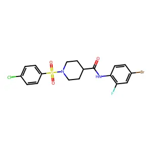 N-(4-bromo-2-fluorophenyl)-1-(4-chlorophenyl)sulfonylpiperidine-4-carboxamide structure