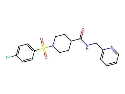 1-(4-fluorophenyl)sulfonyl-N-(pyridin-2-ylmethyl)piperidine-4-carboxamide structure