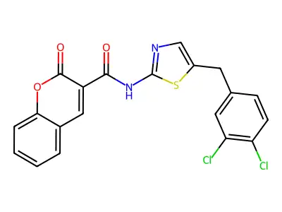 N-[5-[(3,4-dichlorophenyl)methyl]-1,3-thiazol-2-yl]-2-oxochromene-3-carboxamide structure