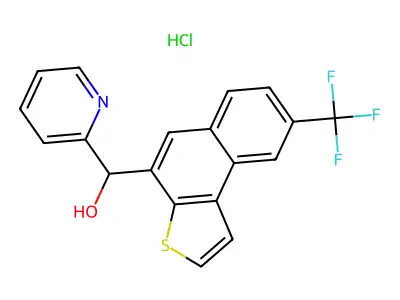 Naphtho(2,1-b)thiophene-4-methanol, alpha-(2-pyridyl)-8-trifluoromethyl-, hydrochloride structure