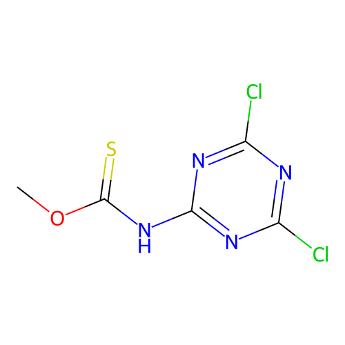 O-methyl N-(4,6-dichloro-1,3,5-triazin-2-yl)carbamothioate structure