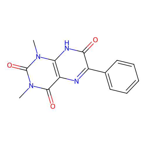 7-hydroxy-1,3-dimethyl-6-phenyl-2,4(1H,3H)-pteridinedione structure