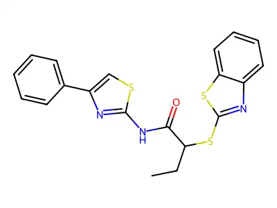 2-(1,3-benzothiazol-2-ylsulfanyl)-N-(4-phenyl-1,3-thiazol-2-yl)butanamide structure