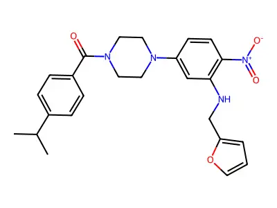 [4-[3-(furan-2-ylmethylamino)-4-nitrophenyl]piperazin-1-yl]-(4-propan-2-ylphenyl)methanone structure