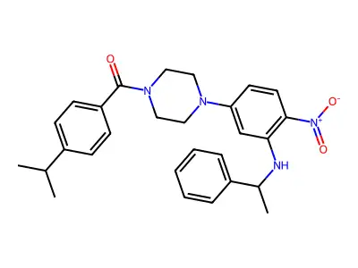 [4-[4-nitro-3-(1-phenylethylamino)phenyl]piperazin-1-yl]-(4-propan-2-ylphenyl)methanone structure