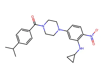 [4-[3-(cyclopropylamino)-4-nitrophenyl]piperazin-1-yl]-(4-propan-2-ylphenyl)methanone structure