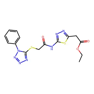 ethyl 2-(5-(2-((1-phenyl-1H-tetrazol-5-yl)thio)acetamido)-1,3,4-thiadiazol-2-yl)acetate structure