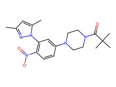 1-[4-[3-(3,5-dimethylpyrazol-1-yl)-4-nitrophenyl]piperazin-1-yl]-2,2-dimethylpropan-1-one structure