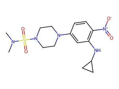 4-[3-(cyclopropylamino)-4-nitrophenyl]-N,N-dimethylpiperazine-1-sulfonamide structure