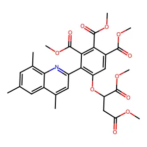 1,2,3-Benzenetricarboxylic acid, 5-[3-methoxy-1-(methoxycarbonyl)-3-oxopropoxy]-4-(4,6,8-trimethyl-2-quinolinyl)-, trimethyl ester structure