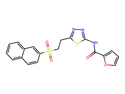 N-[5-(2-naphthalen-2-ylsulfonylethyl)-1,3,4-thiadiazol-2-yl]furan-2-carboxamide structure