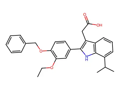 {2-[4-(Benzyloxy)-3-ethoxyphenyl]-7-(propan-2-yl)-1H-indol-3-yl}acetic acid structure
