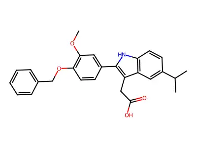 {2-[4-(Benzyloxy)-3-methoxyphenyl]-5-(propan-2-yl)-1H-indol-3-yl}acetic acid structure