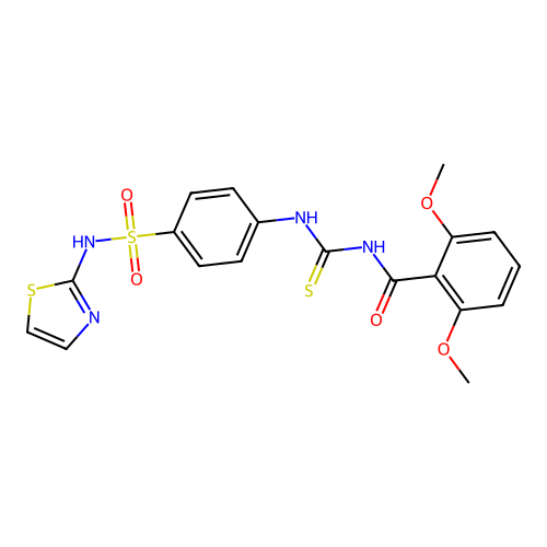 2,6-dimethoxy-N-{[4-(1,3-thiazol-2-ylsulfamoyl)phenyl]carbamothioyl}benzamide structure