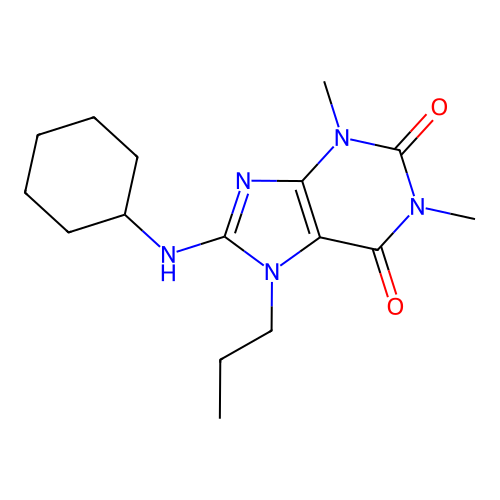 8-(cyclohexylamino)-1,3-dimethyl-7-propyl-3,7-dihydro-1H-purine-2,6-dione structure