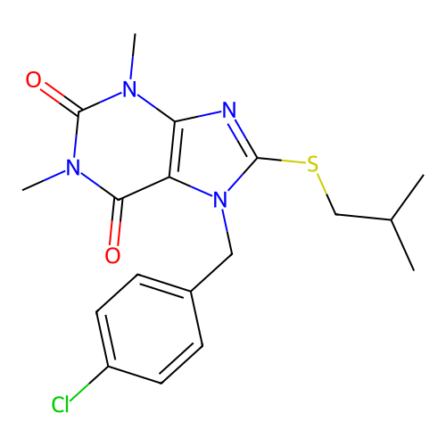 7-(4-chlorobenzyl)-8-(isobutylthio)-1,3-dimethyl-3,7-dihydro-1H-purine-2,6-dione structure