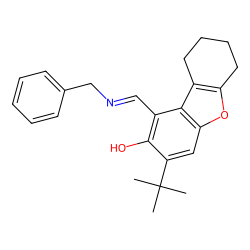 (1Z)-1-[(benzylamino)methylidene]-3-tert-butyl-6,7,8,9-tetrahydrodibenzofuran-2-one structure