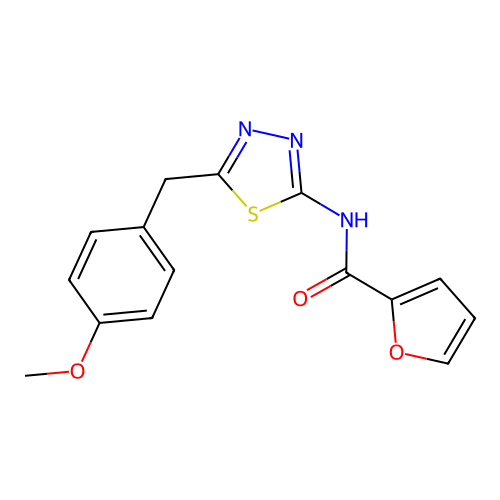 N-[5-[(4-methoxyphenyl)methyl]-1,3,4-thiadiazol-2-yl]-2-furancarboxamide structure
