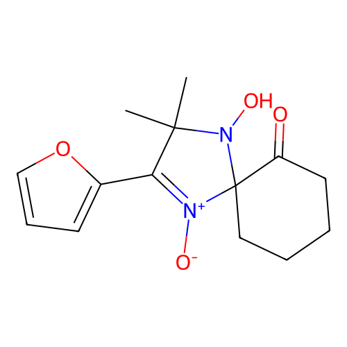 2-(Furan-2-yl)-4-hydroxy-3,3-dimethyl-1,4-diazaspiro[4.5]dec-1-en-6-one 1-oxide structure