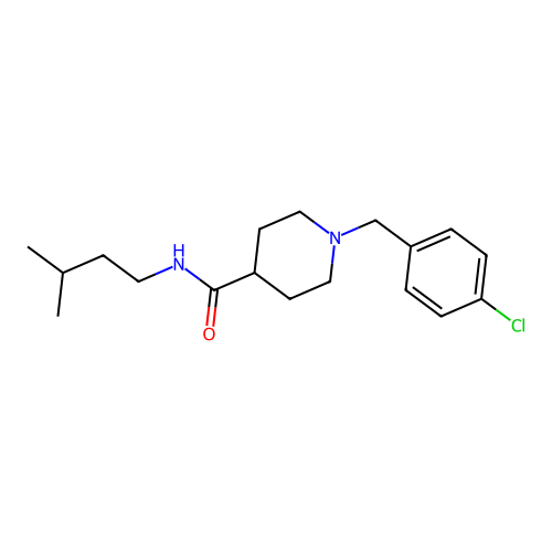1-(4-chlorobenzyl)-N-(3-methylbutyl)piperidine-4-carboxamide structure